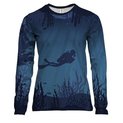 Женский 3D лонгслив с дайвером в пещере
