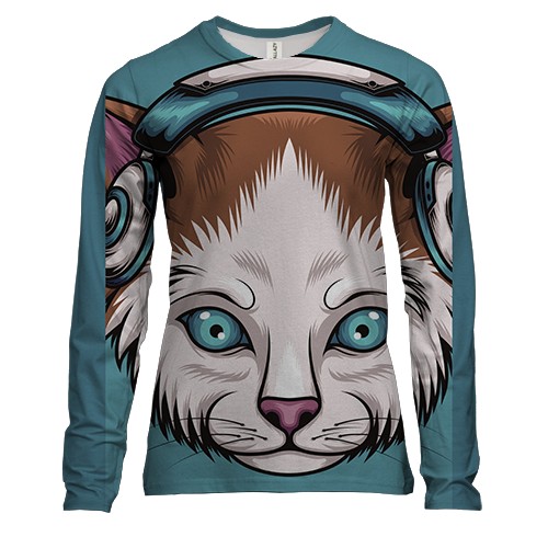 Жіночий 3D лонгслів з котом з блакитними очима