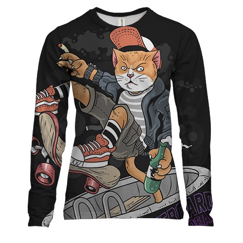Жіночий 3D лонгслів з котом хуліганом