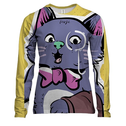 Женский 3D лонгслив с котом и моноклем