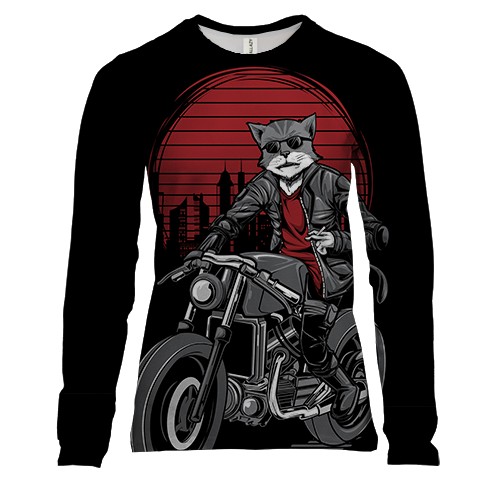 Женский 3D лонгслив с котом байкером