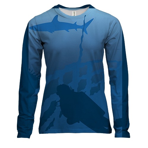 Жіночий 3D лонгслів з дайвером і акулою