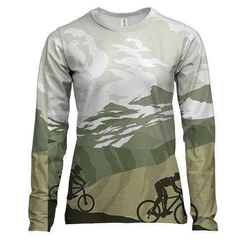 Женский 3D лонгслив с велосипедистами в горах