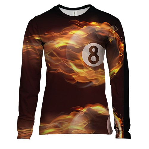 Женский 3D лонгслив с огненным бильярдным шаром