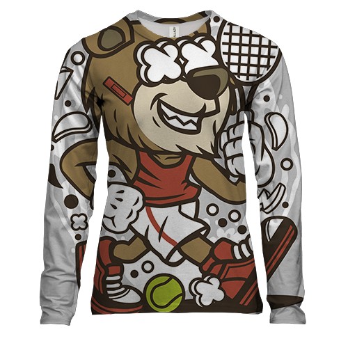Жіночий 3D лонгслів с медведем теннисистом
