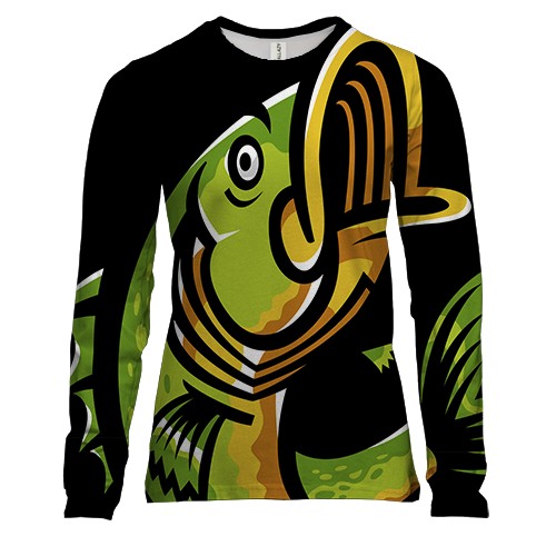 Жіночий 3D лонгслів з яскравою зеленою рибою
