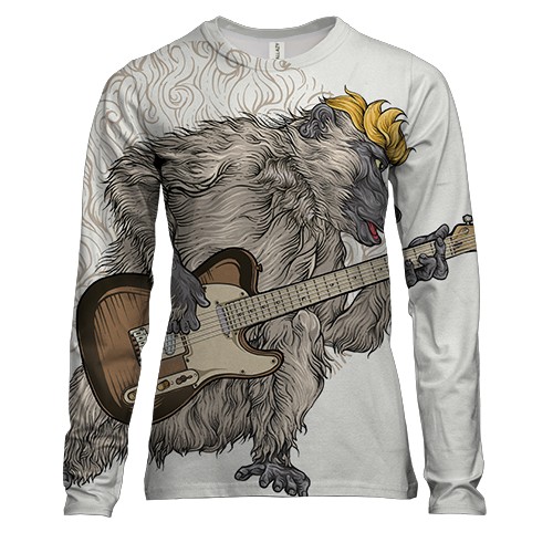 Женский 3D лонгслив с бабуином гитаристом