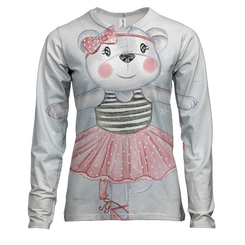 Женский 3D лонгслив с медведицей балериной