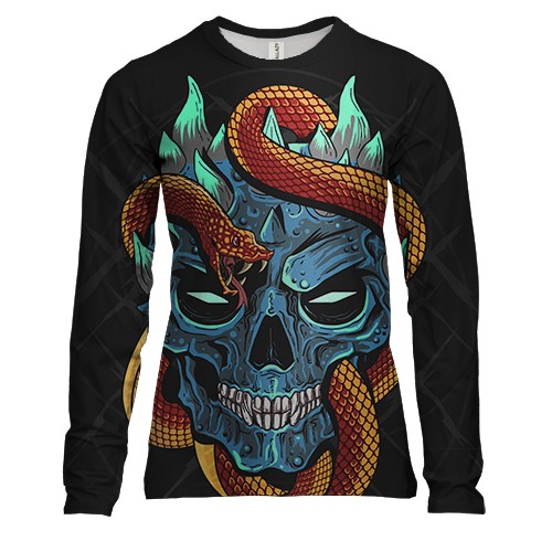 Жіночий 3D лонгслів з черепом і золотий змією