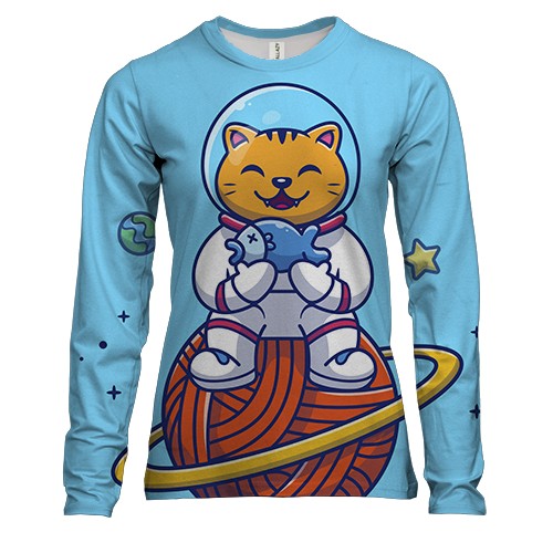 Женский 3D лонгслив с котом астронавтом