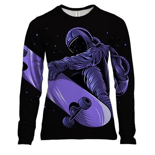 Женский 3D лонгслив с фиолетовым астронавтом