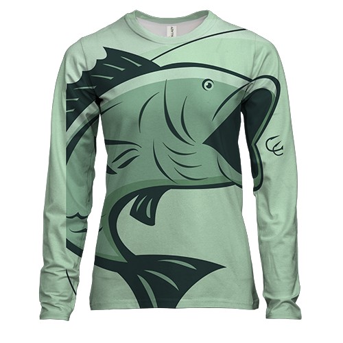Женский 3D лонгслив с салатовой рыбой