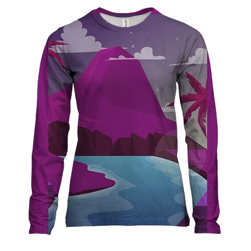 Женский 3D лонгслив с розовой горой