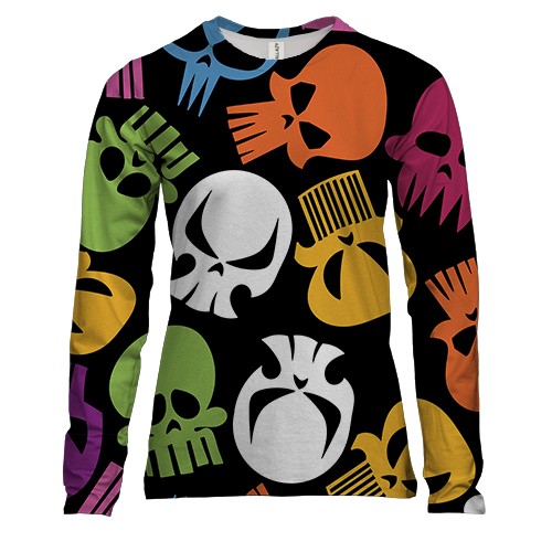 Женский 3D лонгслив с разноцветными черепами