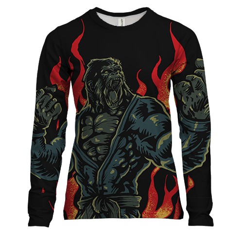 Женский 3D лонгслив со злой гориллой в кимоно