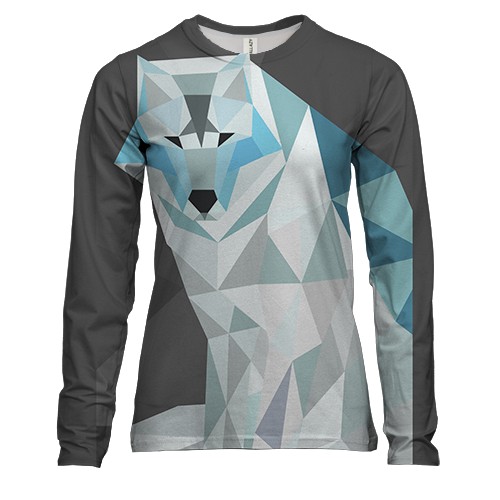 Женский 3D лонгслив с белым полигональным волком