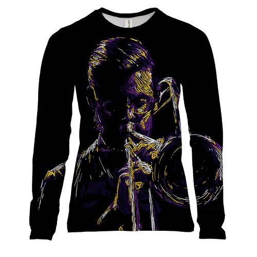 Жіночий 3D лонгслів с ярким человеком играющим на трубе