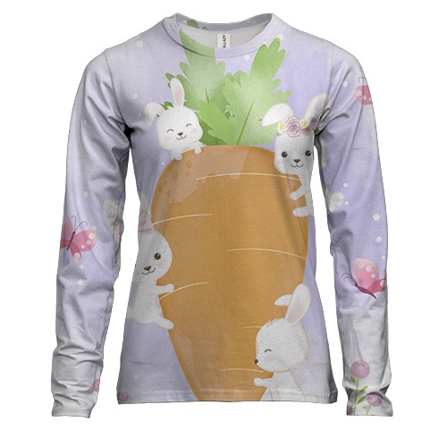 Женский 3D лонгслив с мокровью и зайчиками