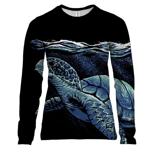 Женский 3D лонгслив с синей черепахой