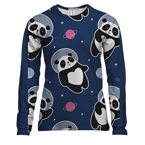 Женский 3D лонгслив с пандами в скафандрах