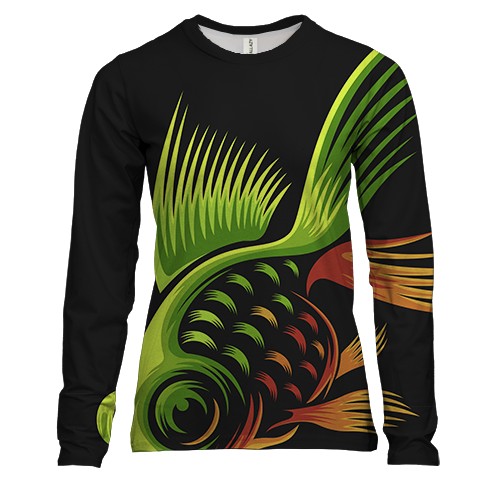 Женский 3D лонгслив с золото зеленой рыбкой