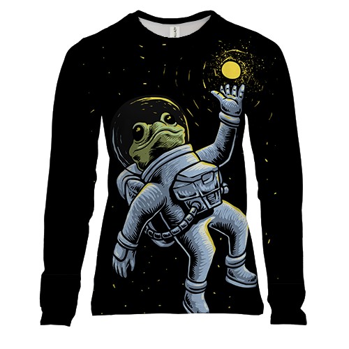 Женский 3D лонгслив с лягушкой космонавтом