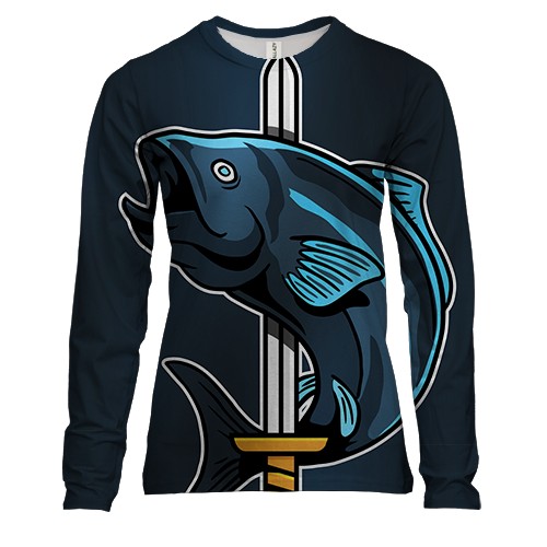 Женский 3D лонгслив с рыбой и мечом