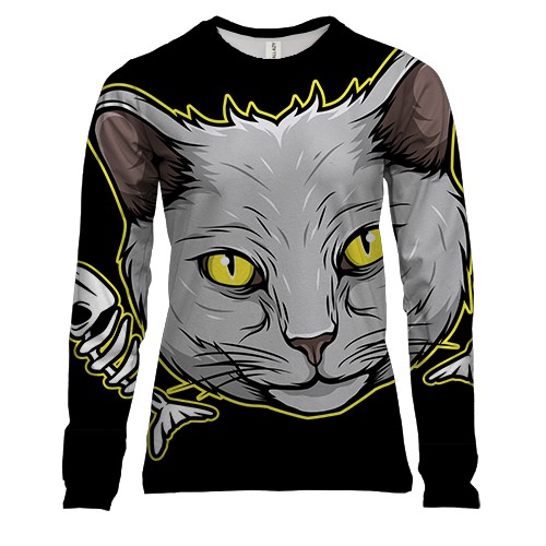 Жіночий 3D лонгслів з котом і рибками