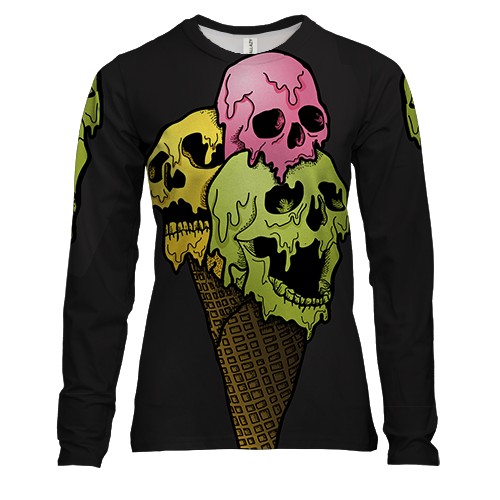 Женский 3D лонгслив с мороженым черепом