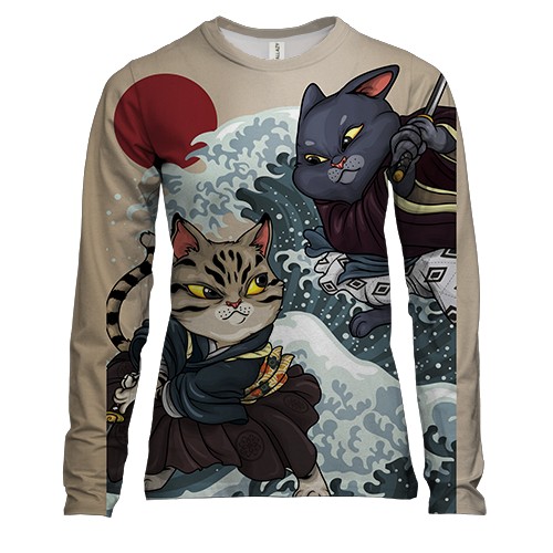 Женский 3D лонгслив с японскими котами