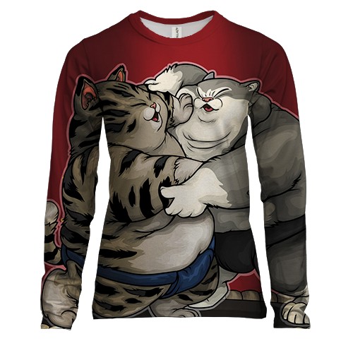 Жіночий 3D лонгслів с японскими котами борцами