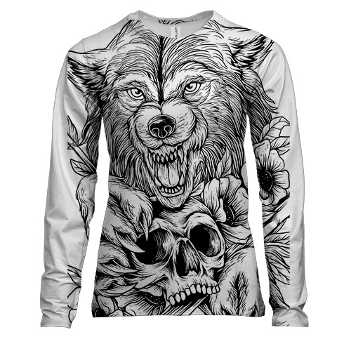 Жіночий 3D лонгслів з вовком і черепом