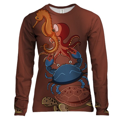 Женский 3D лонгслив с подводными животными