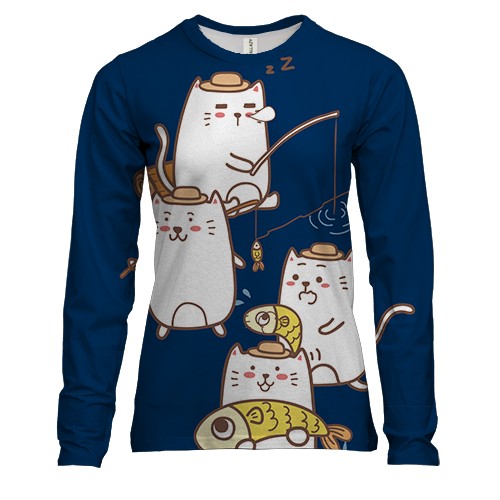 Женский 3D лонгслив с котами рыбаками