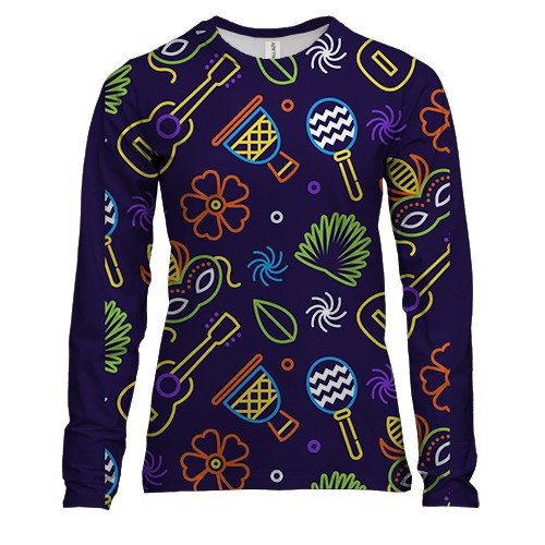 Женский 3D лонгслив с неоновыми иконками фестиваля