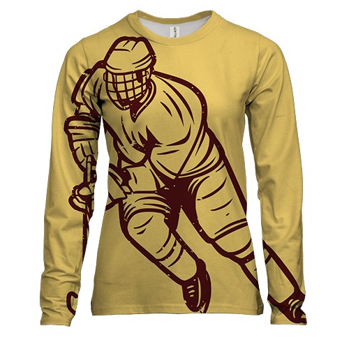 Жіночий 3D лонгслів з ретро хоккеістом