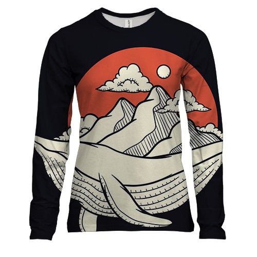 Женский 3D лонгслив с китом и горами