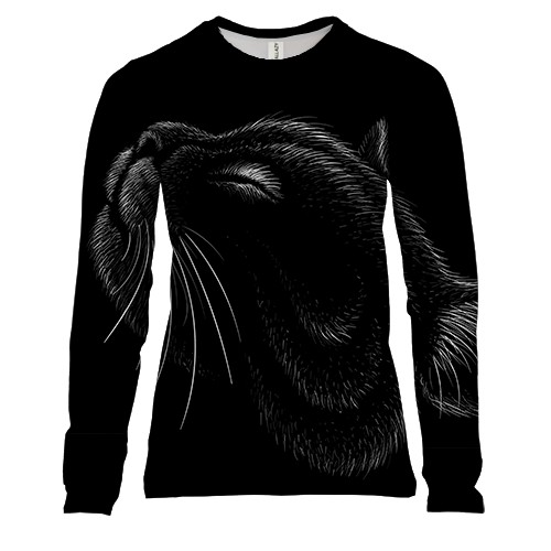 Женский 3D лонгслив с контурным умиляющимся котом