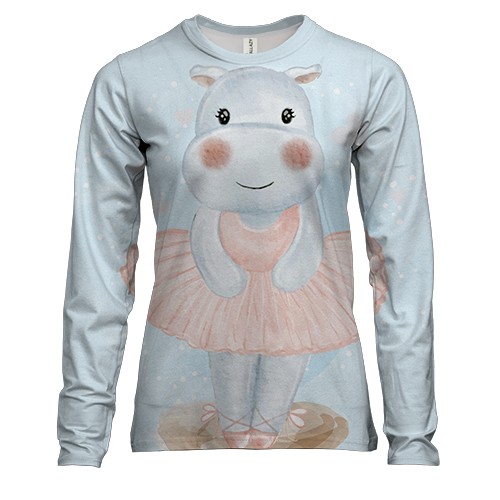 Жіночий 3D лонгслів з бегемотом в спідниці