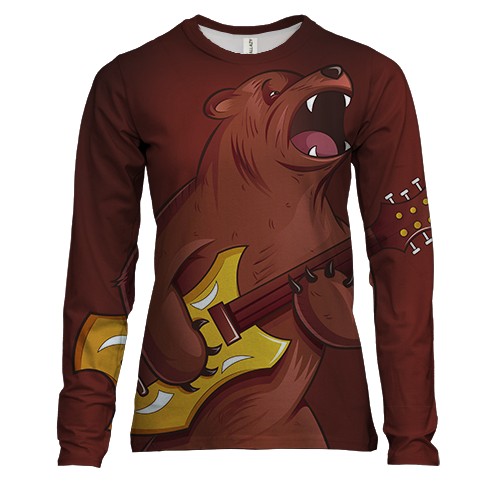Женский 3D лонгслив с медведем гитаристом