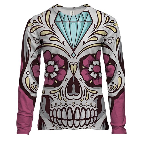 Женский 3D лонгслив с рубином и черепом