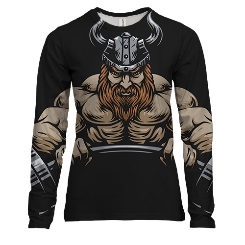 Жіночий 3D лонгслів с викингом и штангой