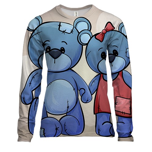 Женский 3D лонгслив с парой синих мишек