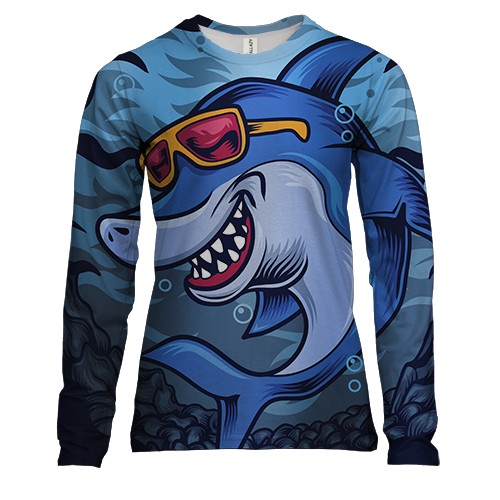 Женский 3D лонгслив с акулой в очках