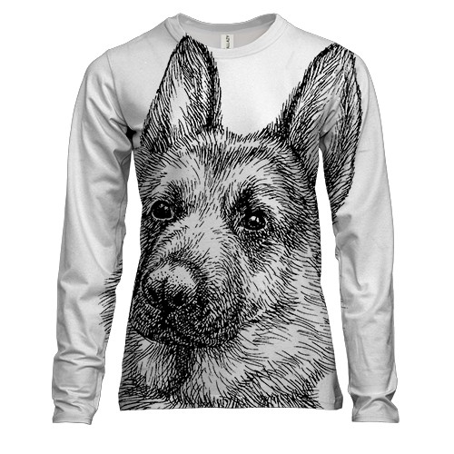 Женский 3D лонгслив с нарисованной черной немецкой овчаркой