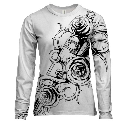 Женский 3D лонгслив с черно белым револьвером