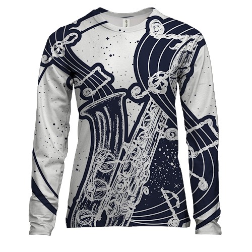 Женский 3D лонгслив с синим саксофоном
