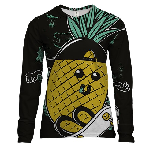 Женский 3D лонгслив с ананасиком на скейте
