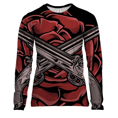 Женский 3D лонгслив с двумя обрезами и розой