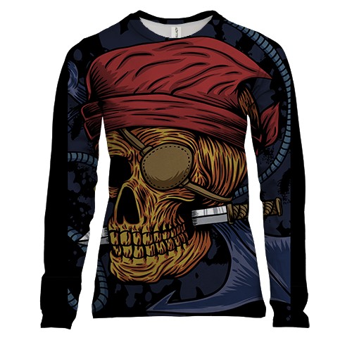 Женский 3D лонгслив с черепом пиратом и ножом